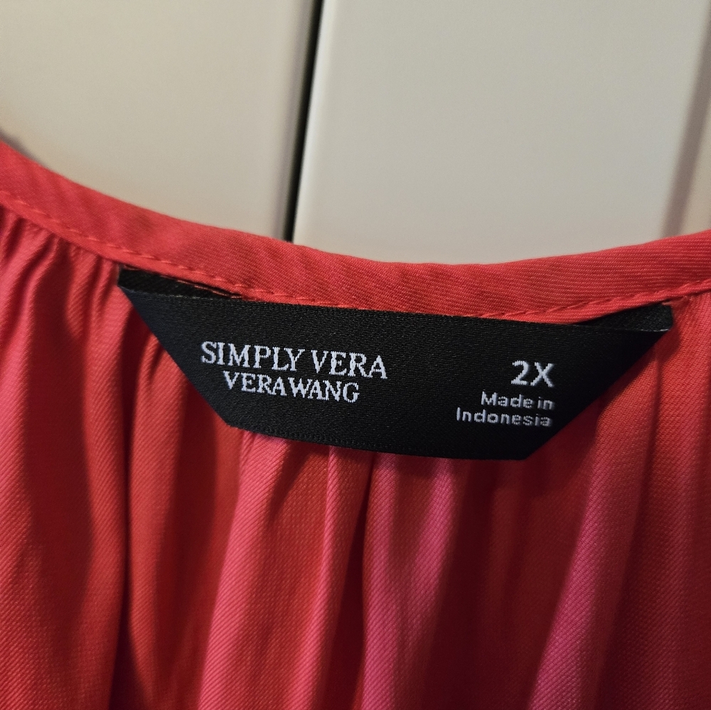 Simply Vera Vera Wang Vibrant Coral Red Blouse Sz 2X - Picture 4 of 6